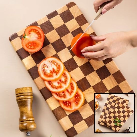 Planche à Découper en Bois Damier