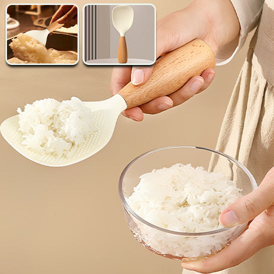 Cuillère en Silicone avec Manche en Bois