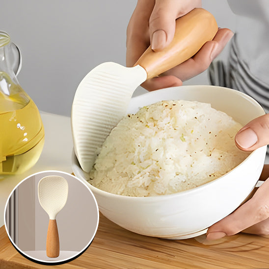 Cuillère en Silicone avec Manche en Bois